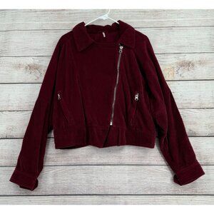 Free People Corduroy Oversized Moto Jacket Women's Size Medium‎ Burgundy